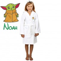 Green Frog Cartoon Design & Custom Name Embroidery on Kids Hooded Bathrobe